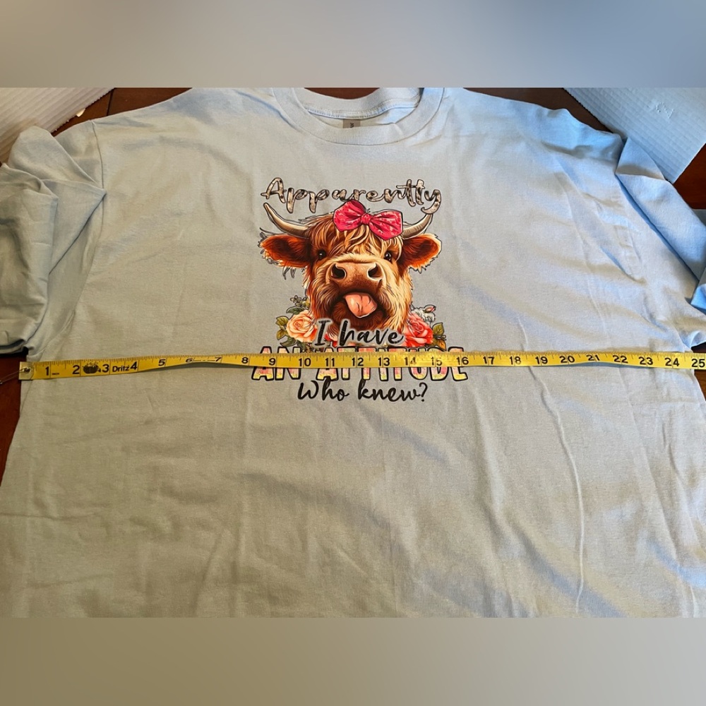 Women’s Long Sleeve Shirt. 2XL, Light Blue With A Cute Cow Print. NWOT - Picture 5 of 7